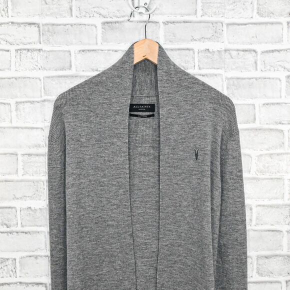 ALL SAINTS Men's Mode Open Cardigan Grey Merino wool size Medium - Picture 4 of 7
